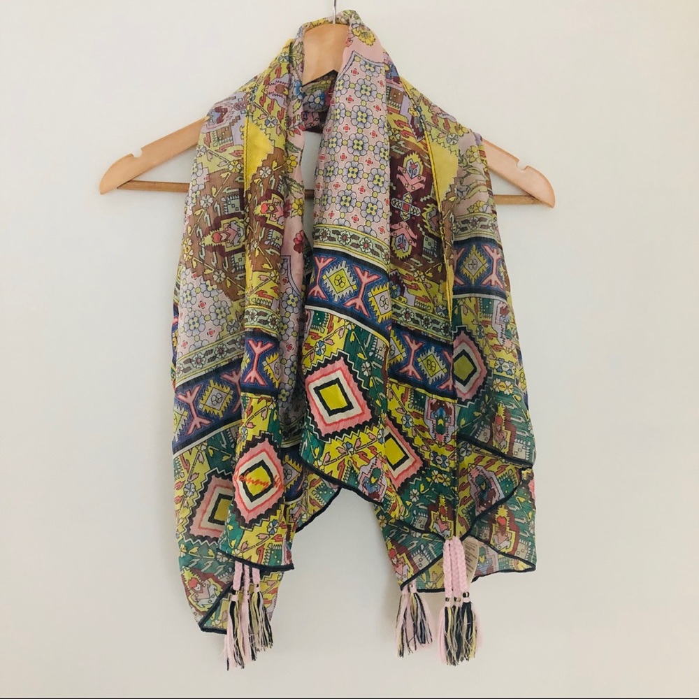 JOHNNY WAS Silk Scarf with Tassles